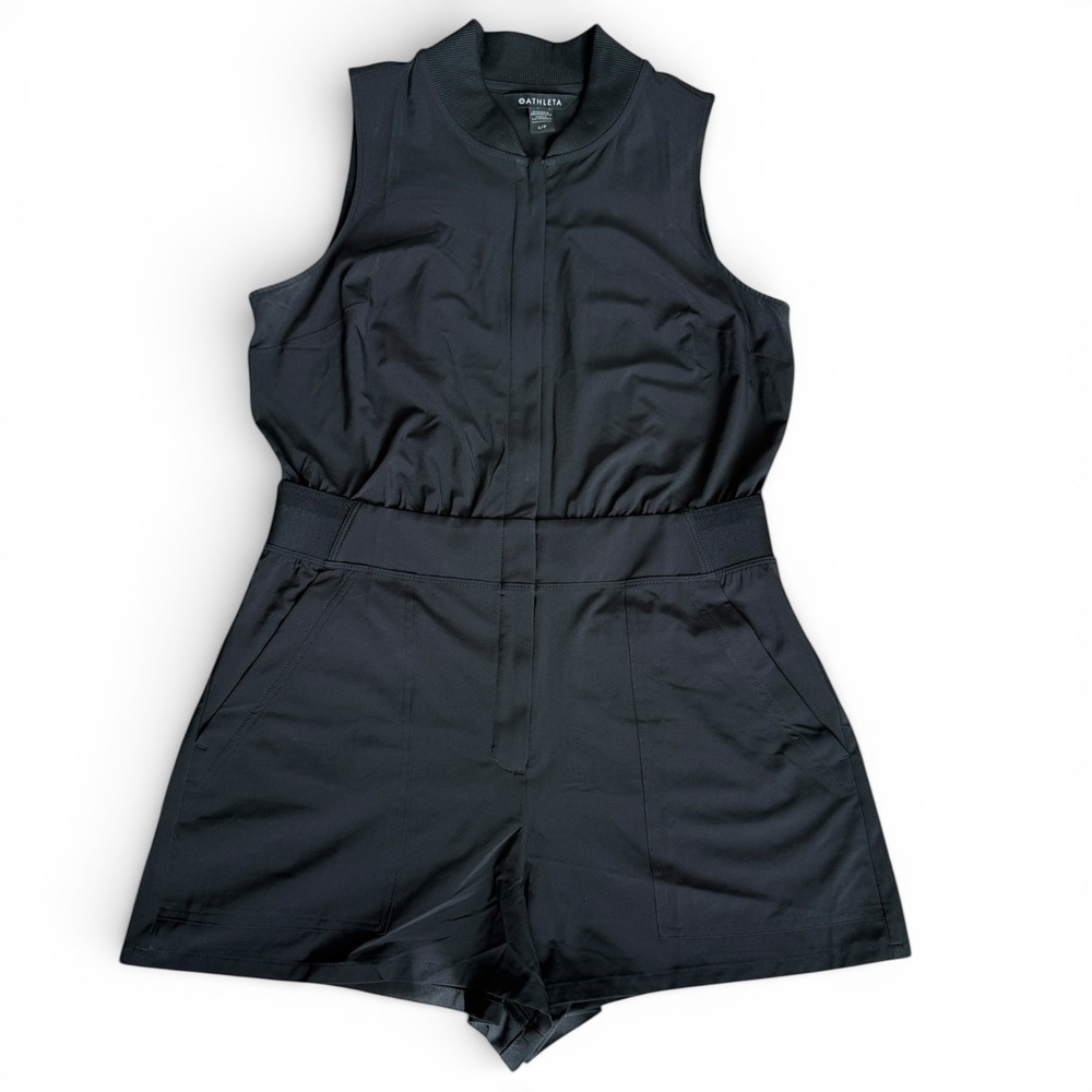 Athleta Brooklyn Utility Romper Black‎ Sleeveless Zip Front Women's 6P